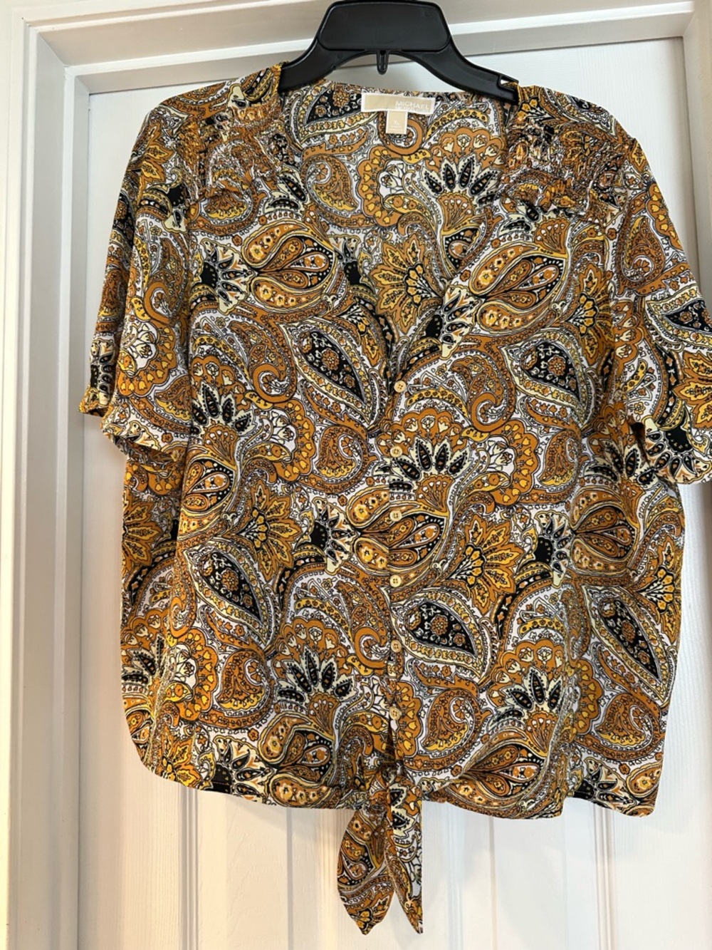 Michael Kors Mustard Paisley Short-Sleeve Button Shirt